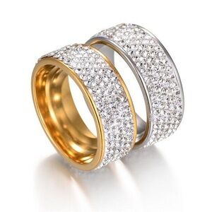Elegant Gold and Silver Crystal Ring Set